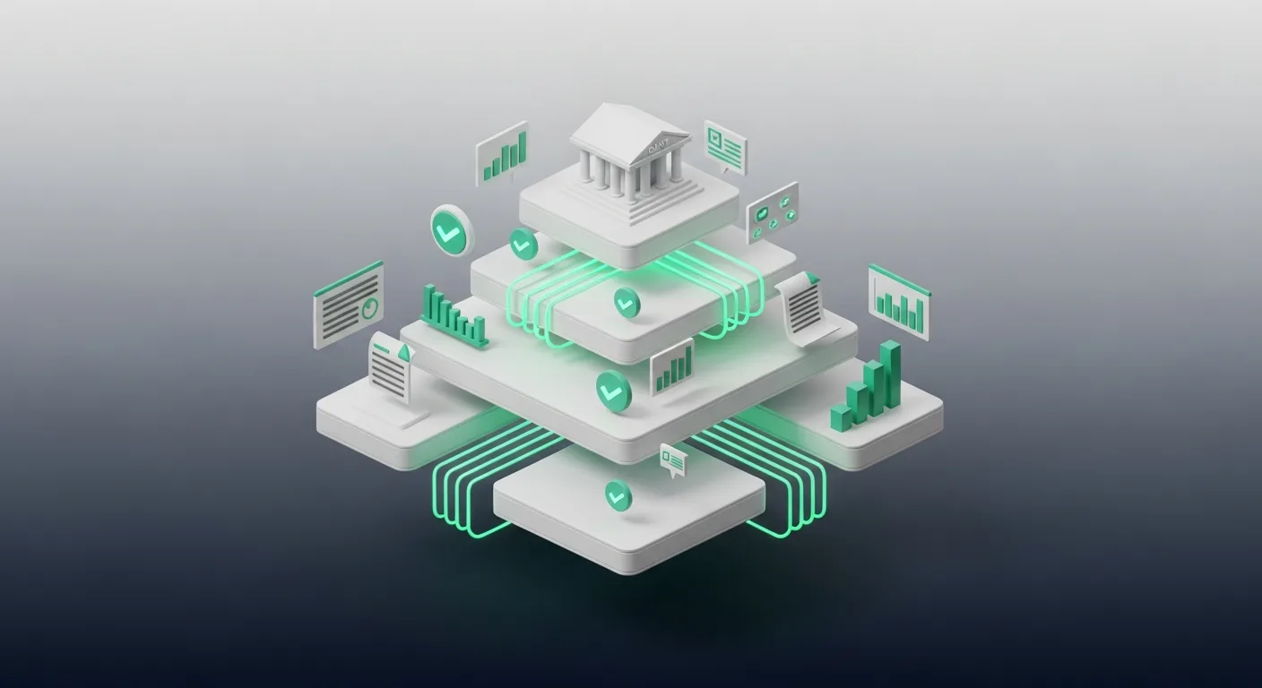 Ilustração 3D isométrica representando a hierarquia de segmentos do BACEN com foco no Segmento 5