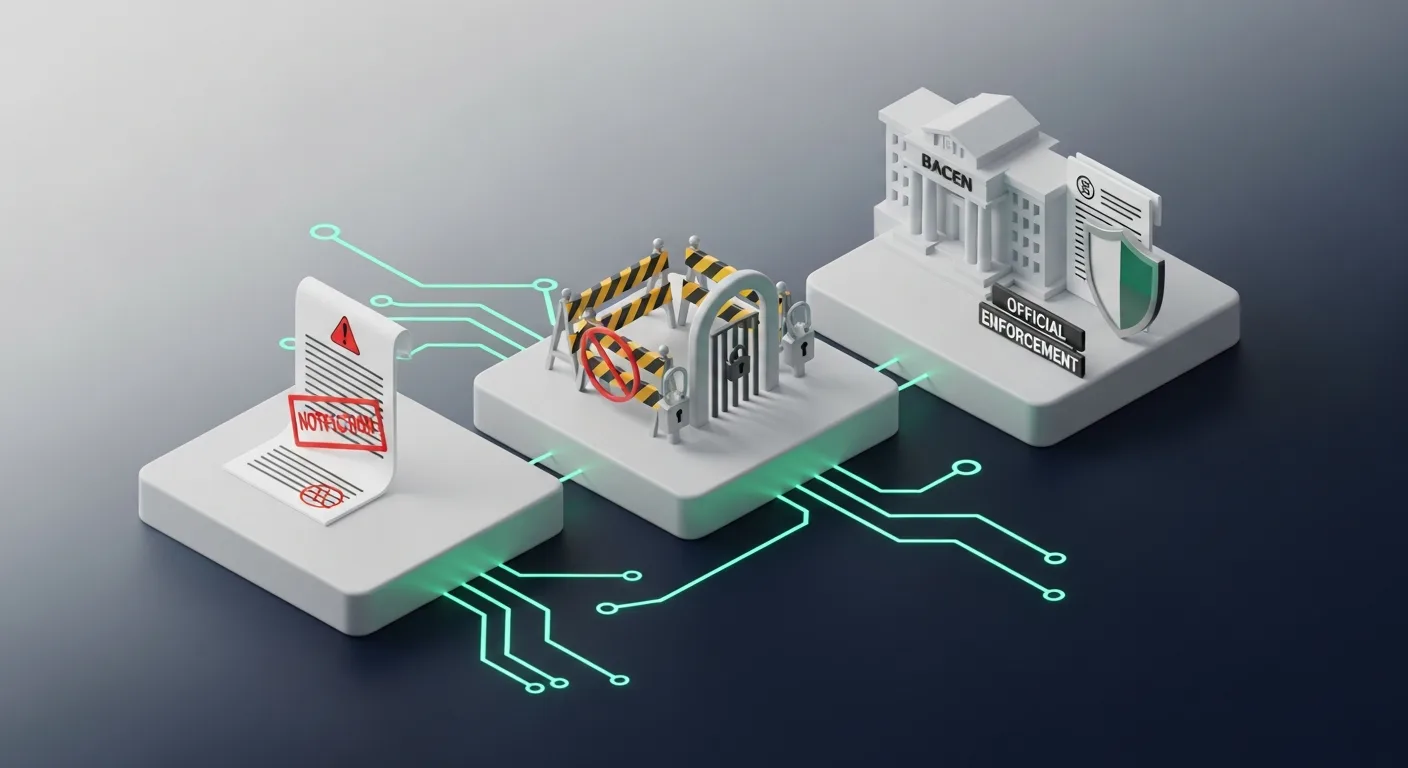 Fluxo 3D de processo de supervisão regulatória mostrando as consequências do descumprimento de limites prudenciais BACEN